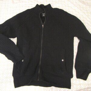 Men's Black Cotton Wool Zippered Sherpa Warm Sweater Jacket Structure S NEW